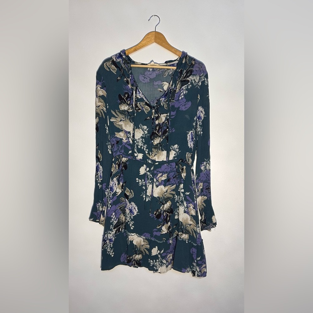 Teal Floral Long Sleeve Mini Dress